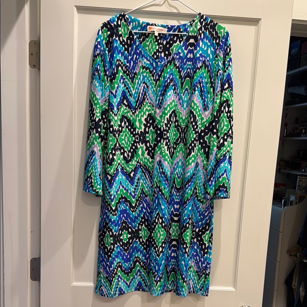 Jude Connally Blue 3/4 Sleeve Crew Neck Dress